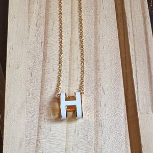 Gold and White Large H Pendant Necklace